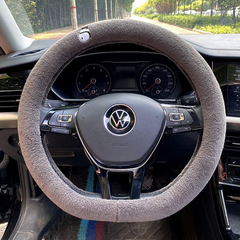 Mushang navlaka za volan automobila, zimska verzija, umjetni pliš, univerzalna prilagodba, izvezeni dizajn karikature