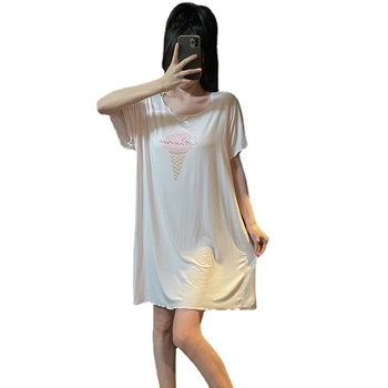 Japonijos stiliaus viskozė naktinukė, trumpomis rankovėmis, apskritas kaklas, vidutinio ilgio sijonas