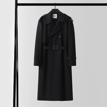 Novi ultra‑dugi trench coat s dvostrukim kopčanjem, crni, moderan muški kaput