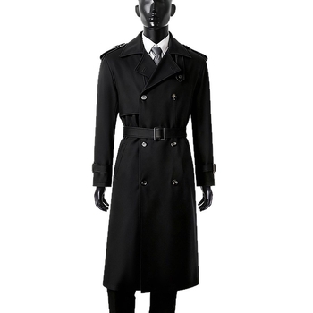 Novi ultra‑dugi trench coat s dvostrukim kopčanjem, crni, moderan muški kaput