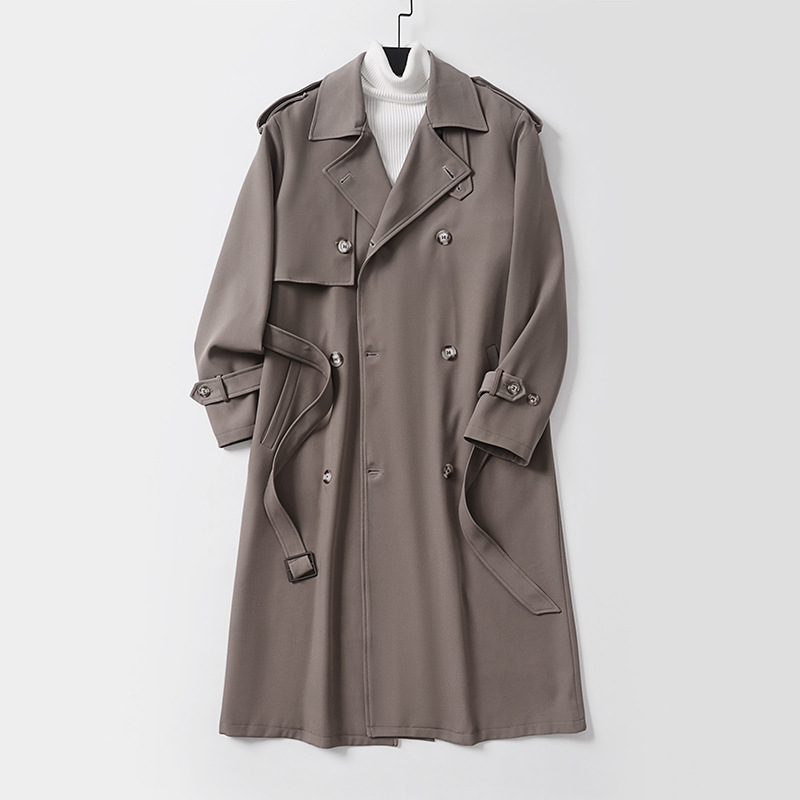 Novi ultra‑dugi trench coat s dvostrukim kopčanjem, crni, moderan muški kaput