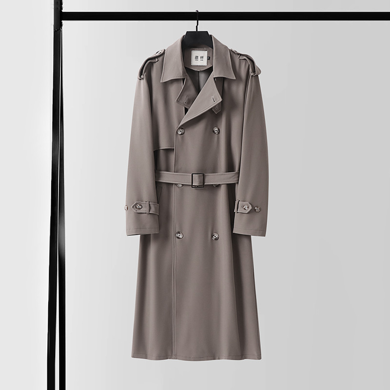 Novi ultra‑dugi trench coat s dvostrukim kopčanjem, crni, moderan muški kaput