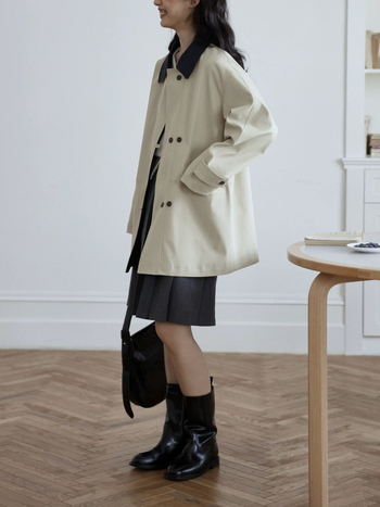 Női középméretű windbreaker kabát, galléros, dupla gombos záródás, pamutkeverék anyag, kontrasztos dizájn