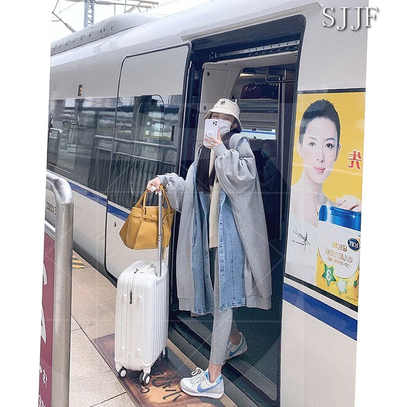 Női kapucnis farmerdzseki, panelos mintázat, középhosszú, koreai stílus, patchwork varrás