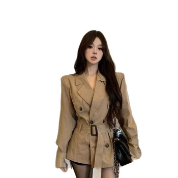 Női windbreaker kabát polo gallérral és elülső csatos zárakkal, chenille anyagból készült spandex/poliészter keverék, középhosszú