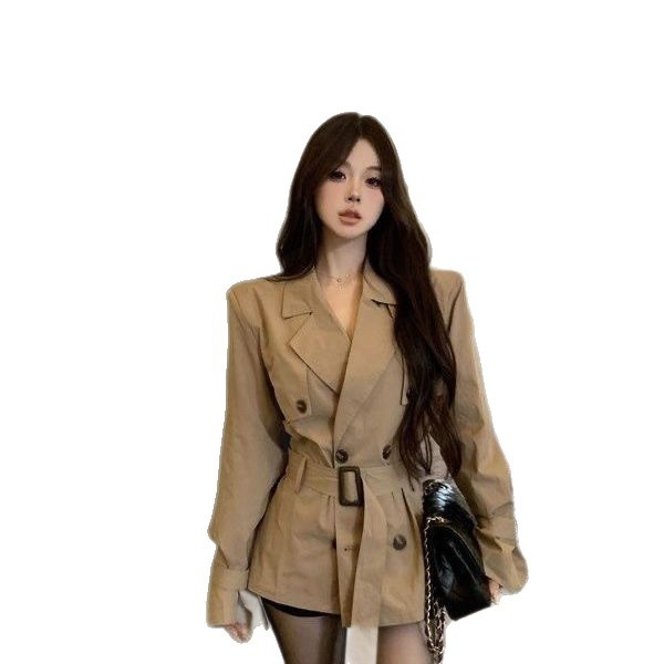 Női windbreaker kabát polo gallérral és elülső csatos zárakkal, chenille anyagból készült spandex/poliészter keverék, középhosszú