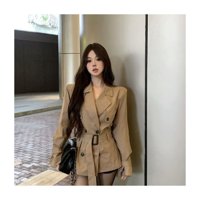 Női windbreaker kabát polo gallérral és elülső csatos zárakkal, chenille anyagból készült spandex/poliészter keverék, középhosszú