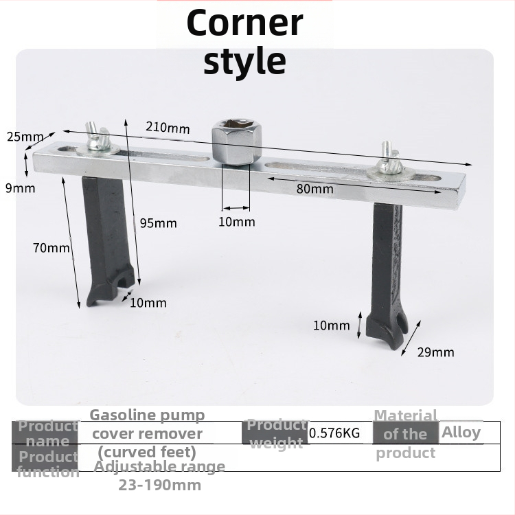 Gázolajtartály szétszerelő eszköz, állítható, többfunkciós üzemanyagpumpa kupakkulcs, derékszögű és görbült szájú kétcsápos design (Anyag: No.45 acél; Készlet: 4; Háztartási használat)
