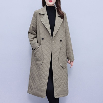 Ženski prešivani trench coat srednje dužine, Plus Size, ovratnik sakoa, A-linijski kroj