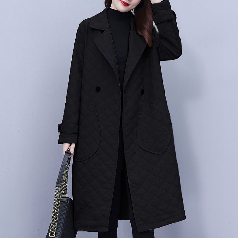 Ženski prešivani trench coat srednje dužine, Plus Size, ovratnik sakoa, A-linijski kroj