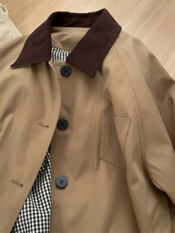Ženska windbreaker jakna, pamuk 95%+, labavi kroj, srednja duljina 65–80 cm, rever