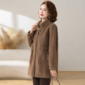 Női téli kabát mesterséges nyérc bunda, egyszínű, poliészter >95%, szalag díszítés, középhosszú