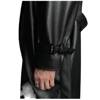 Férfi hosszú kabát Koreai stílusban, pamut‑poliészter keverék, bélés poliészter, egysoros gombolás, övvel, zakószerű gallér