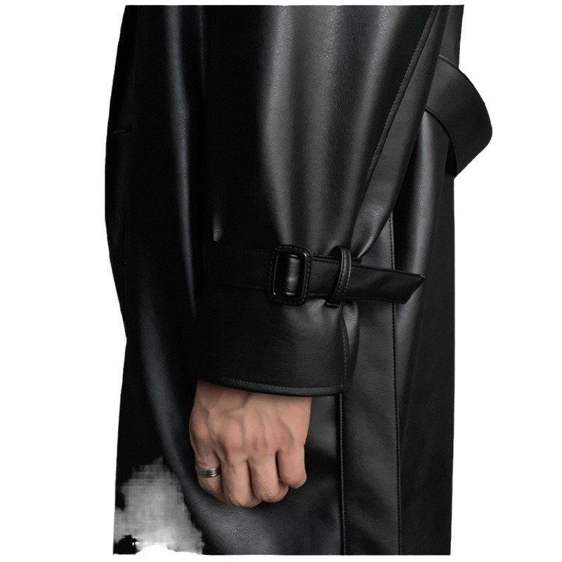 Férfi hosszú kabát Koreai stílusban, pamut‑poliészter keverék, bélés poliészter, egysoros gombolás, övvel, zakószerű gallér