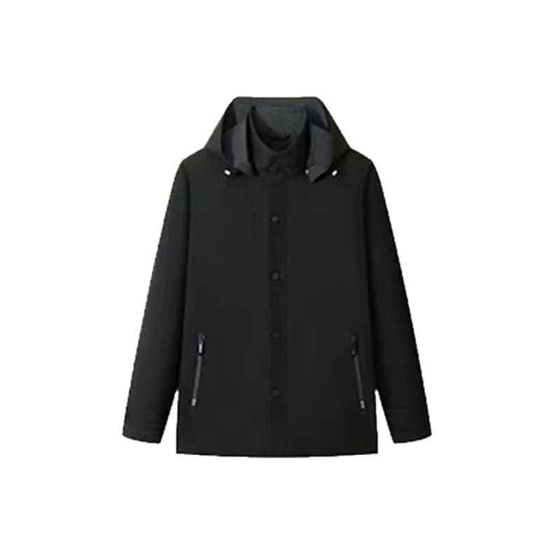 Muška windbreaker jakna s odvojivom kapulom, stojeći ovratnik, zatvarač, srednja duljina, poliester tkanina