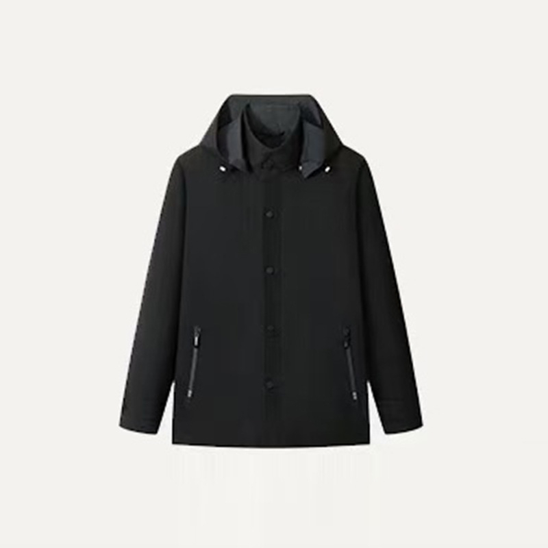 Muška windbreaker jakna s odvojivom kapulom, stojeći ovratnik, zatvarač, srednja duljina, poliester tkanina