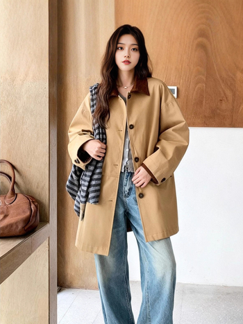 Ženska jakna kaki s kontrastnim šavovima, za proljeće i jesen, britanski stil, casual chic.