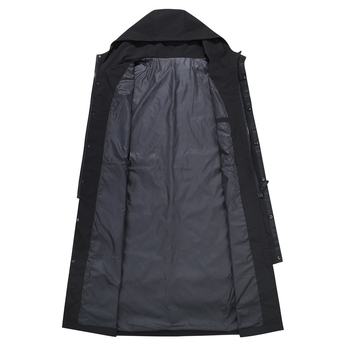 Muški dugi kaput s kapuljačom i zatvaračem, jednobojna poliester tkanina, podstava 100% poliester, bez glačanja
