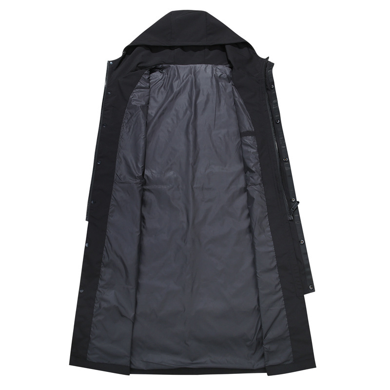 Muški dugi kaput s kapuljačom i zatvaračem, jednobojna poliester tkanina, podstava 100% poliester, bez glačanja