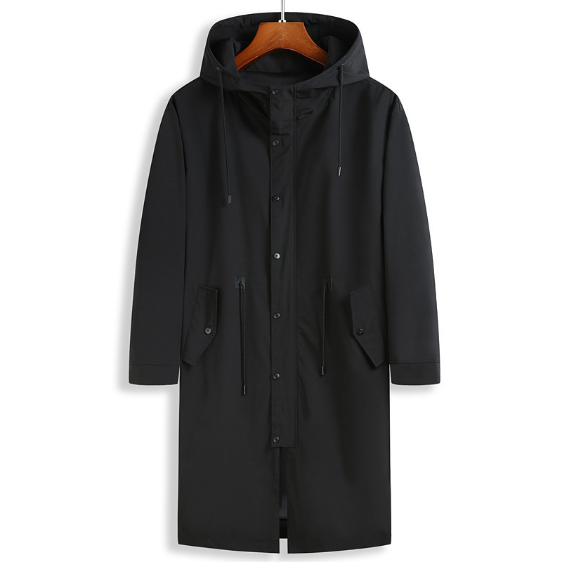 Muški dugi kaput s kapuljačom i zatvaračem, jednobojna poliester tkanina, podstava 100% poliester, bez glačanja