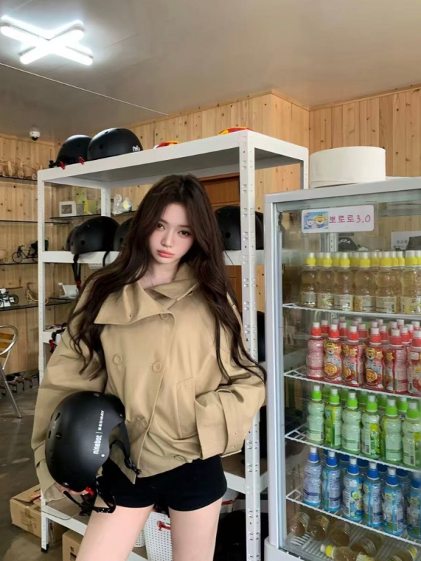 Ženska kratka windbreaker jakna u korejskom i britanskom stilu, stojeći ovratnik, dvostruko kopčanje, modni nišski top.