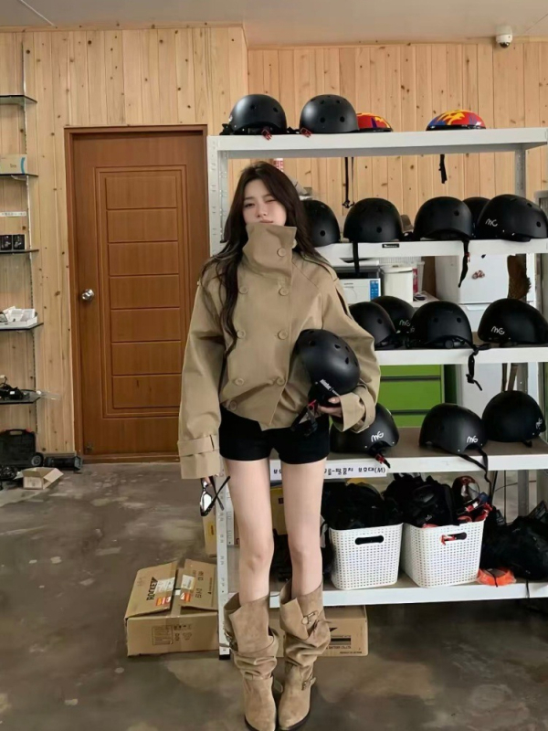 Ženska kratka windbreaker jakna u korejskom i britanskom stilu, stojeći ovratnik, dvostruko kopčanje, modni nišski top.