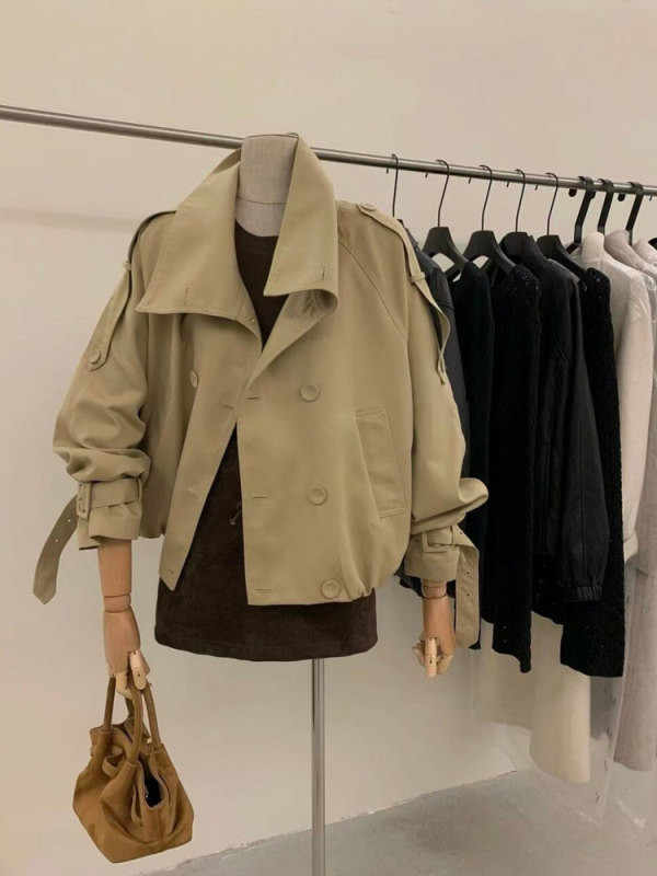 Ženska kratka windbreaker jakna u korejskom i britanskom stilu, stojeći ovratnik, dvostruko kopčanje, modni nišski top.