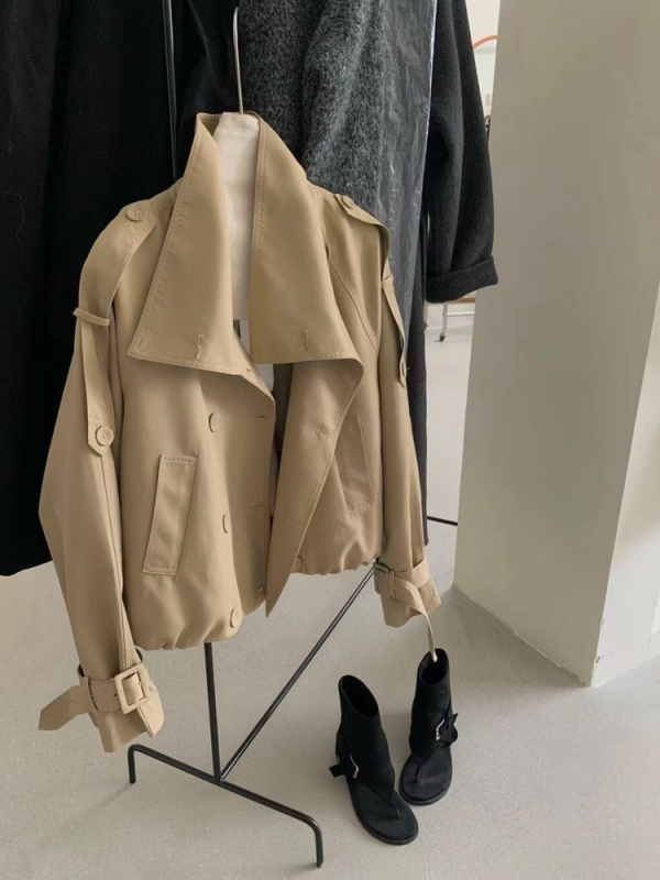 Ženska kratka windbreaker jakna u korejskom i britanskom stilu, stojeći ovratnik, dvostruko kopčanje, modni nišski top.