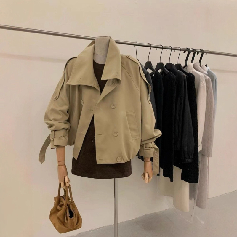 Ženska kratka windbreaker jakna u korejskom i britanskom stilu, stojeći ovratnik, dvostruko kopčanje, modni nišski top.