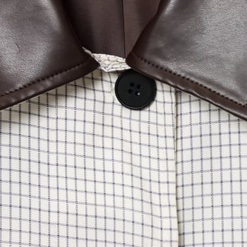 Γυναικείο σακάκι με δερμάτινο γιακά και καρό πλέγμα, φαρδιά γραμμή, φερμουάρ, πολυεστέρας με σπαντέξ, φθινόπωρο 2025