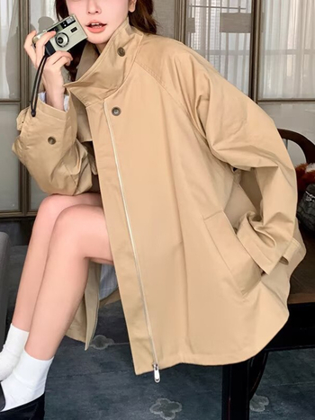 Ženska bomber jakna za proljeće i jesen, američki retro stil, ležeran kroj, dugačka duljina, poliester