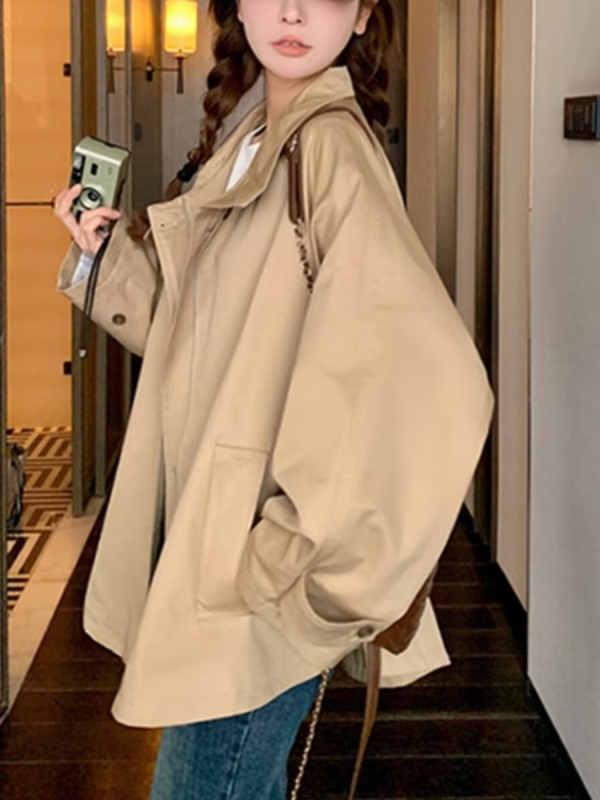 Ženska bomber jakna za proljeće i jesen, američki retro stil, ležeran kroj, dugačka duljina, poliester