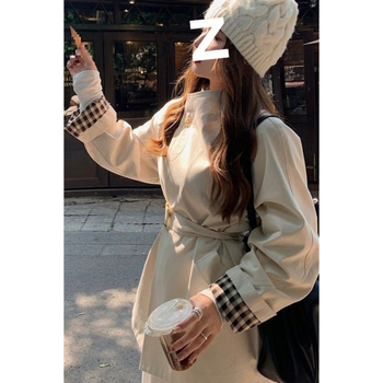 Trench coat srednje duljine, Slim fit, Chenille tkanina, 95%+ Spandex, poluotvoren ovratnik