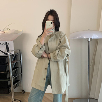 Női trench coat, ultra rövid hossza, álló gallér, pamut-poliészter keverék, királyi nővér stílus