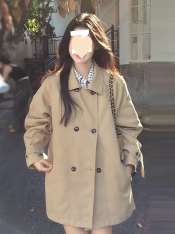 Ženska chenille jakna srednje duljine u korejskom stilu, polo ovratnik, dvostruko kopčanje, dugi rukavi
