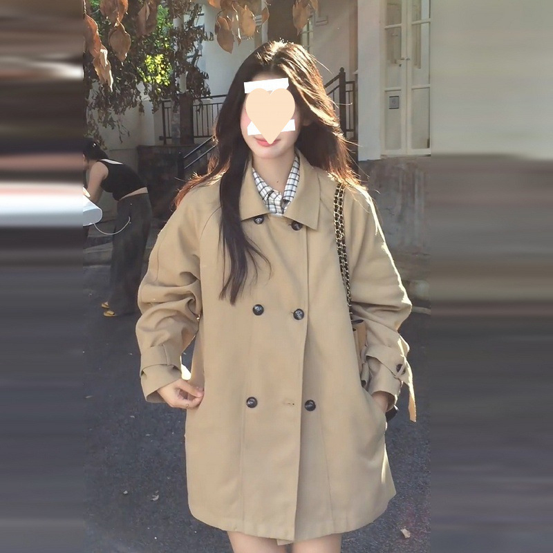Ženska chenille jakna srednje duljine u korejskom stilu, polo ovratnik, dvostruko kopčanje, dugi rukavi