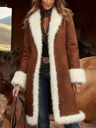 Ženski dugi kaput s ovčjom krznom, Island Velvet tkanina, poliester 90–95%, jesen 2025