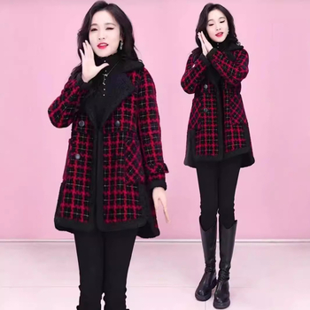 Női kabát, közepes hosszúságú, ősz 2024, poliészter szál, nyomott minta, városi stílus