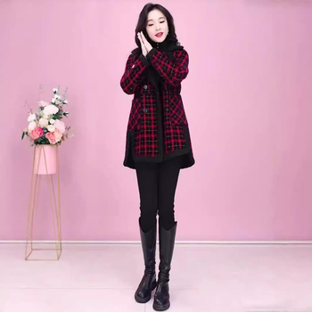 Női kabát, közepes hosszúságú, ősz 2024, poliészter szál, nyomott minta, városi stílus