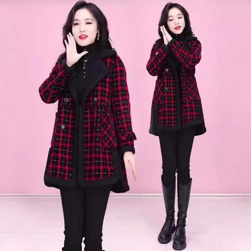 Női kabát, közepes hosszúságú, ősz 2024, poliészter szál, nyomott minta, városi stílus