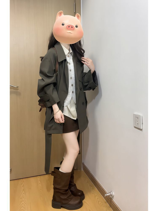 Geacă windbreaker pentru femei cu șiret și rever, lungime medie, material Chenille-Spandex, croială în formă de A