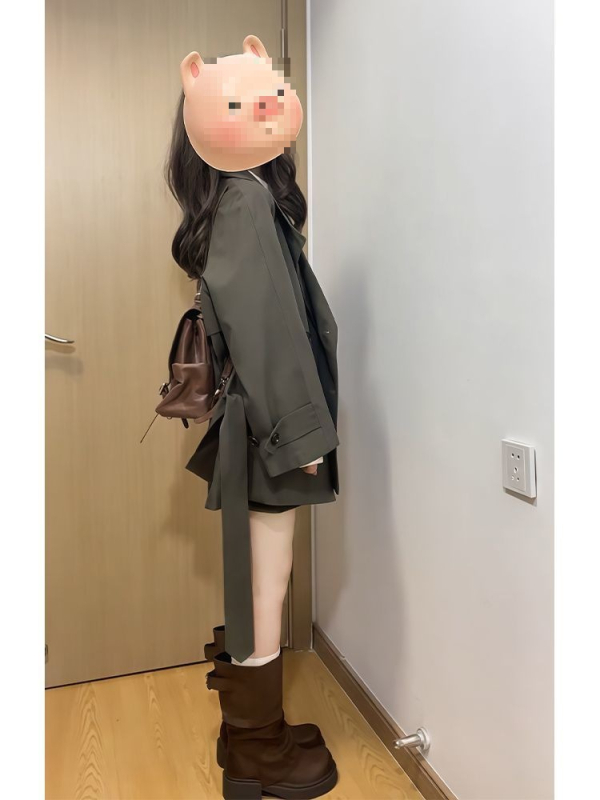 Geacă windbreaker pentru femei cu șiret și rever, lungime medie, material Chenille-Spandex, croială în formă de A