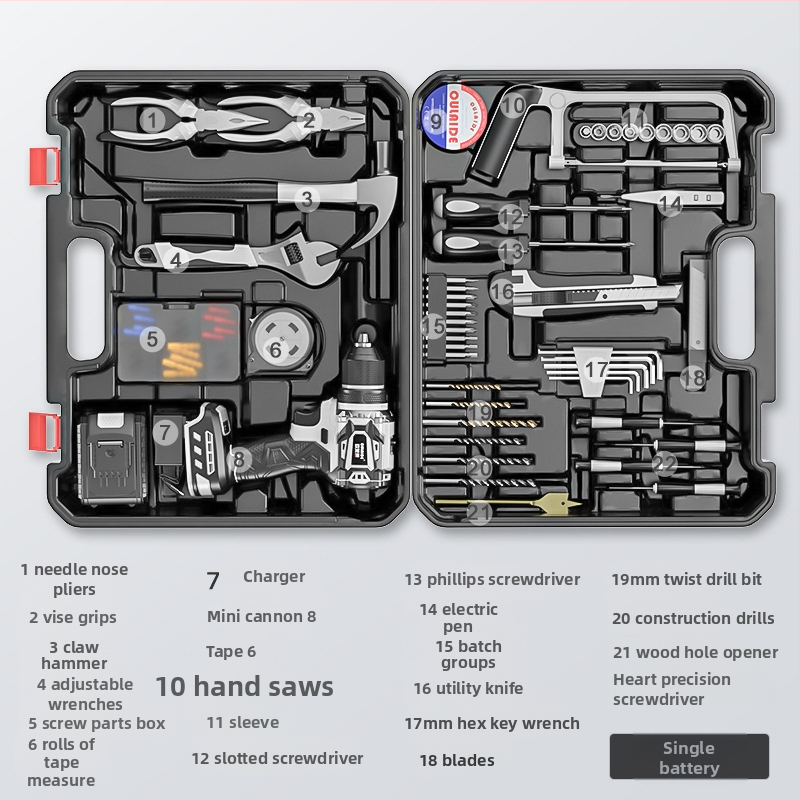 Olade Višestruki komplet alata za kućnu upotrebu – plastična kutija, 100 dijelova, kompatibilan s električnim bušilicama