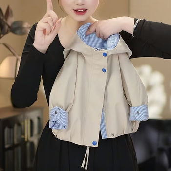 Geacă de primăvară pentru fetițe, cu glugă, fermoar, mâneci lungi, căptușeală din poliester