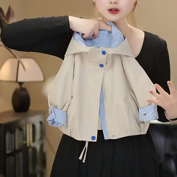 Geacă de primăvară pentru fetițe, cu glugă, fermoar, mâneci lungi, căptușeală din poliester