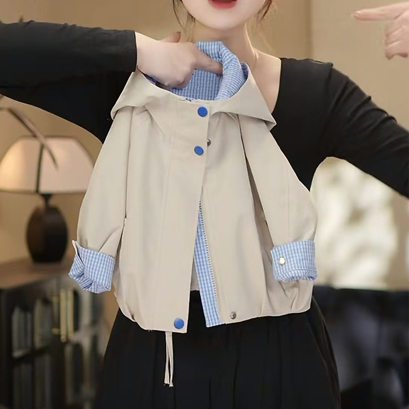 Geacă de primăvară pentru fetițe, cu glugă, fermoar, mâneci lungi, căptușeală din poliester