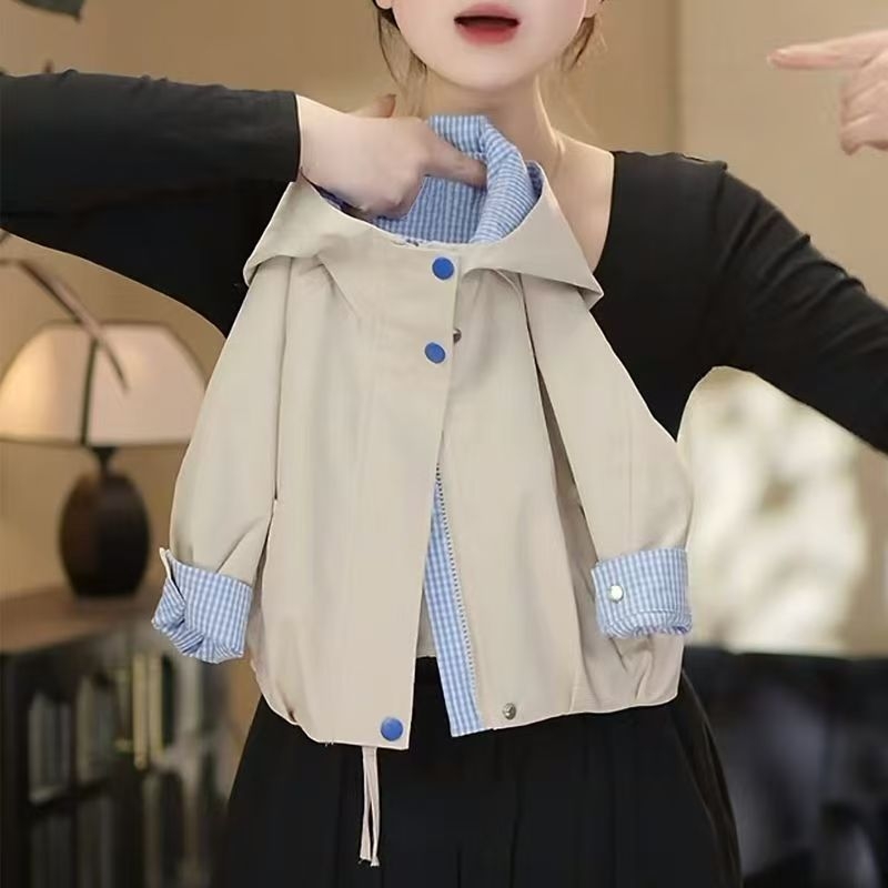 Geacă de primăvară pentru fetițe, cu glugă, fermoar, mâneci lungi, căptușeală din poliester