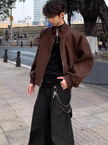 Unisex jakna Hip Hop stil sa stojećim ovratnikom, labavim krojem, zatvaračem, bočnim džepovima