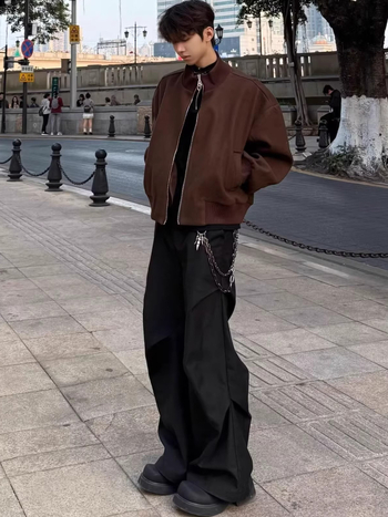 Unisex jakna Hip Hop stil sa stojećim ovratnikom, labavim krojem, zatvaračem, bočnim džepovima