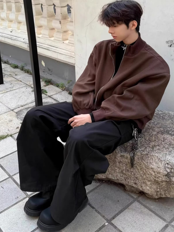 Unisex jakna Hip Hop stil sa stojećim ovratnikom, labavim krojem, zatvaračem, bočnim džepovima